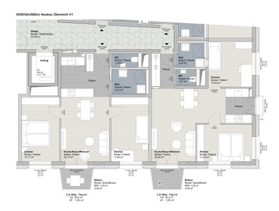 Beispielgrundrisse Drei-Zimmer-Wohnungen (Neubau)